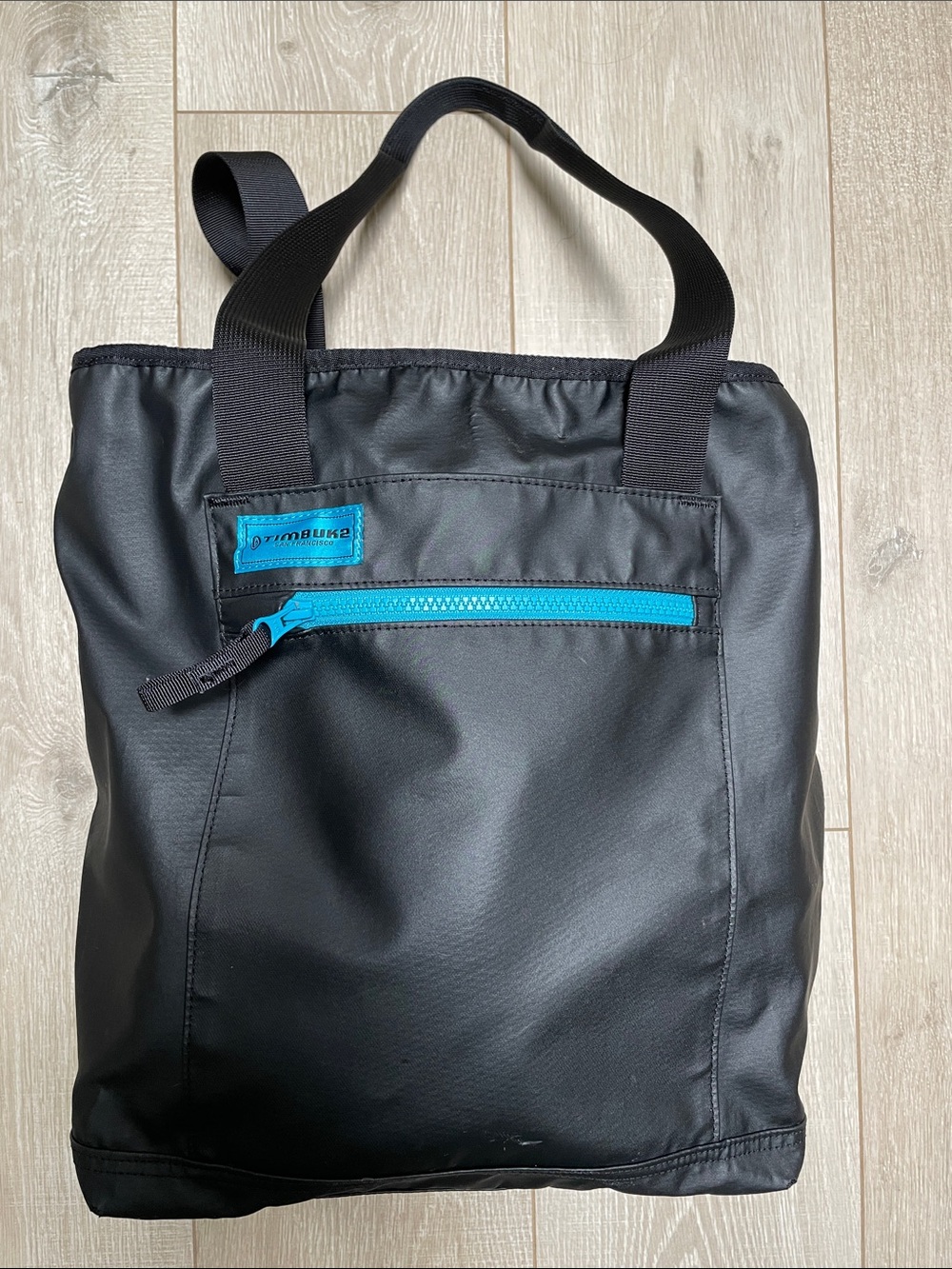 Timbuk2 Black Tote Backpack with Bright Blue Zipper